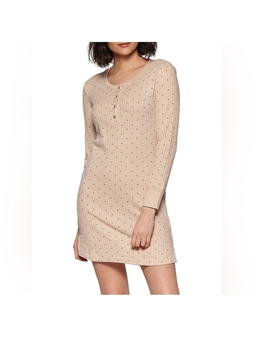 Midnight Maddie Polkadot Print Ribbed Henley Nightshirt Loungewear
